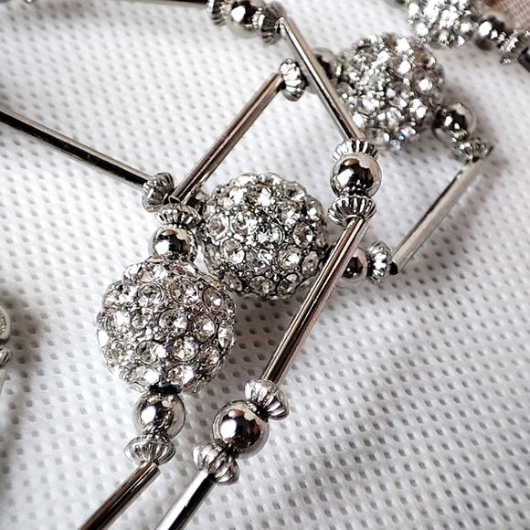 Layla Fireball Disco Ball Rhinestone Chrome Silver Tone Chico's Brand Necklace - Picture 5 of 8